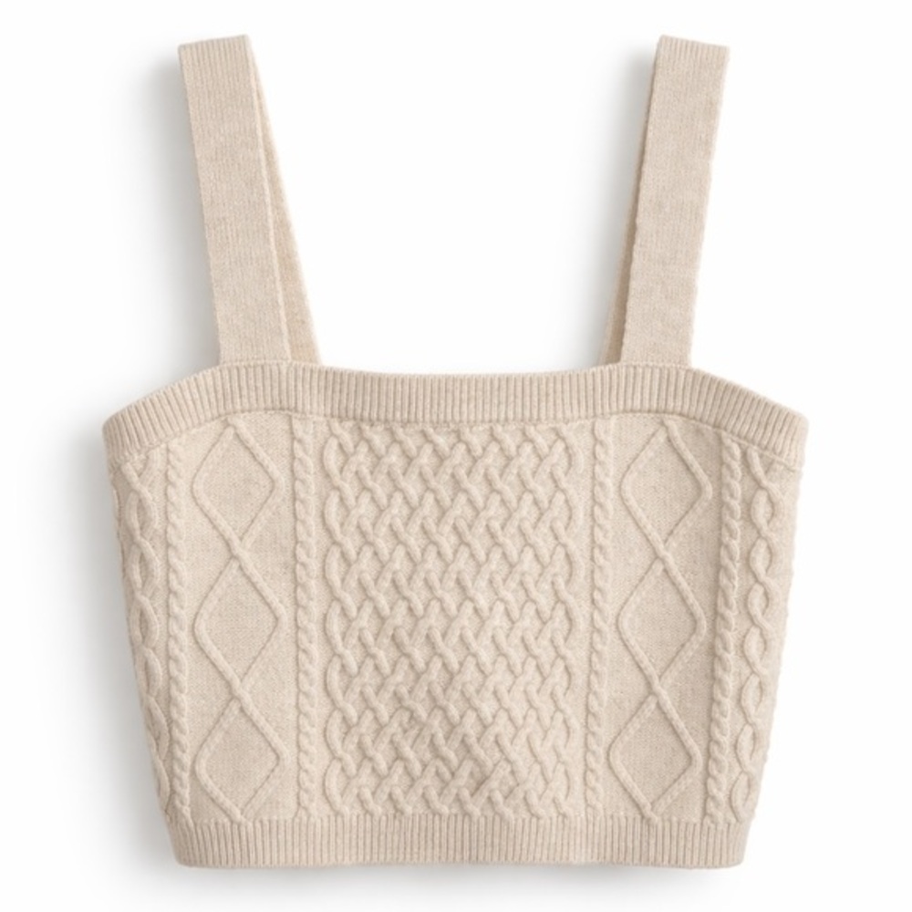 H&M Cream Cable Knit Crop Tank Top | Sleeveless Sweater Size S